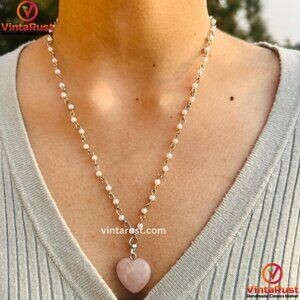 Elegant Calcite Stone Heart Pendant Necklace with Delicate Silver Chain